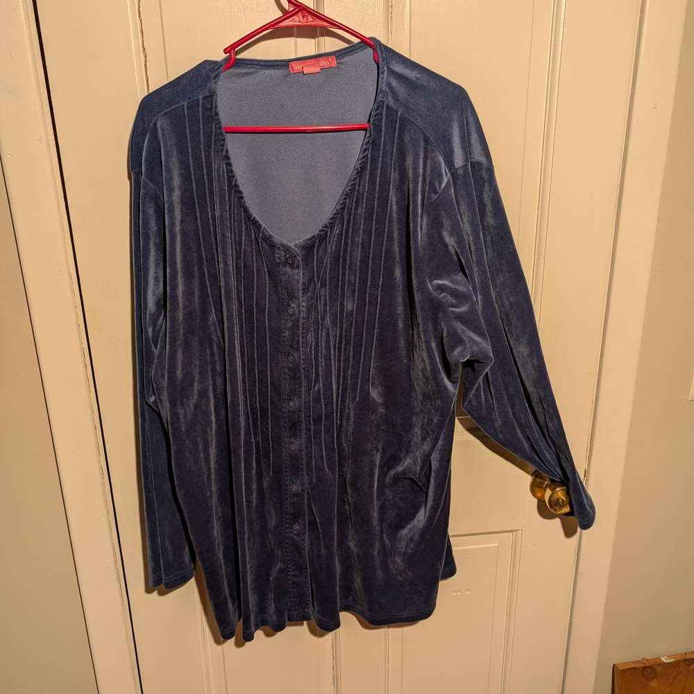 Velvet Button-Up Blouse in Deep Blue